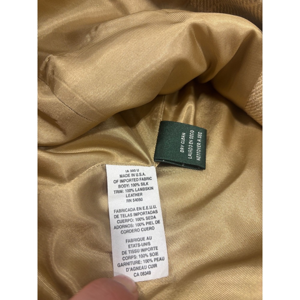 Lauren Ralph Lauren Silk Blazer Beige Windowpane Plaid Lambskin Trim Mens 4 - Picture 3 of 6